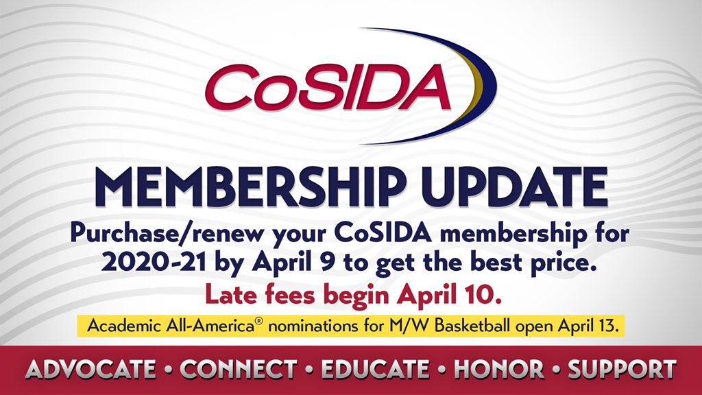 Deadline to Renew CoSIDA Membership Dues for 2020-21 at Regular Rates is April 9